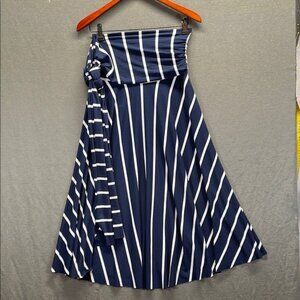 Elan Asymmetrical Blue and White Midi Skirt